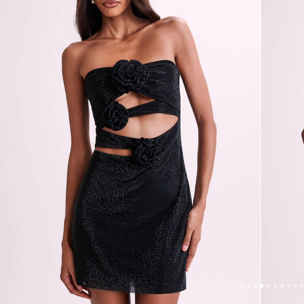 Meshki Black X Shiny Flower Strapless Dress.